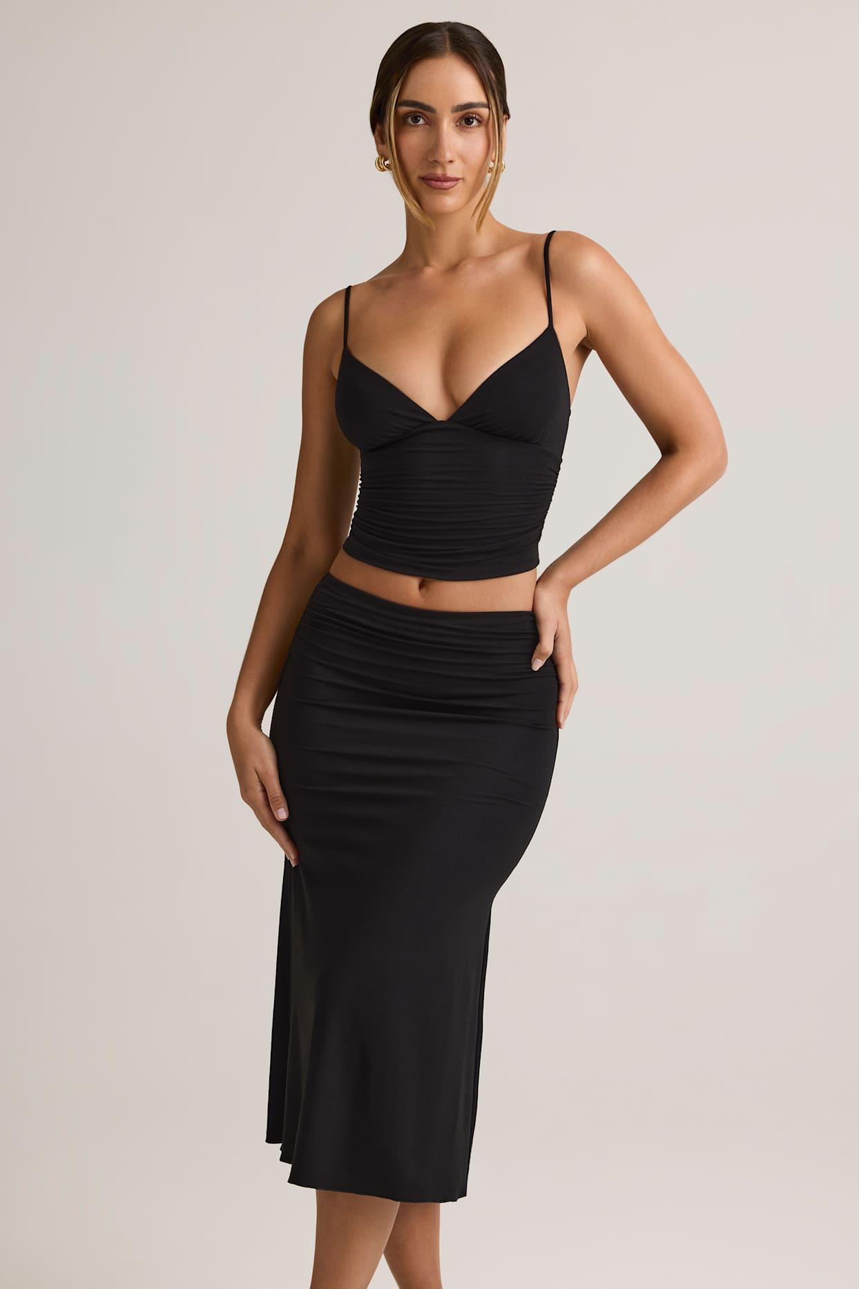 Modal V-Neck Ruched Camisole Top in Black Product Image