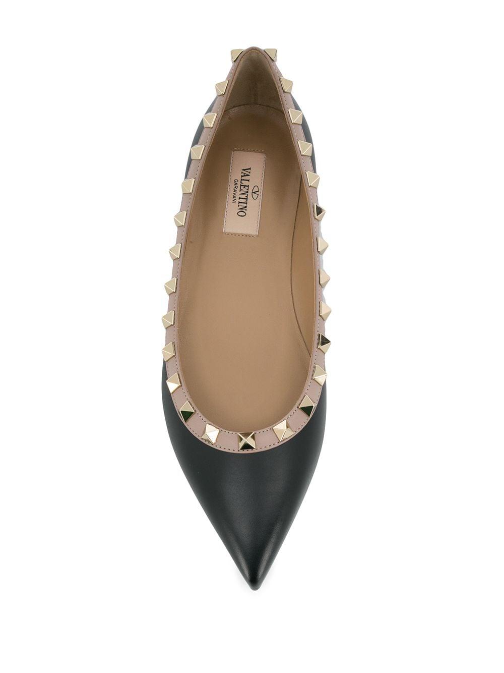 VALENTINO GARAVANI Pointed Toe Studded Trim Flat Sole Ballerina In Black Product Image