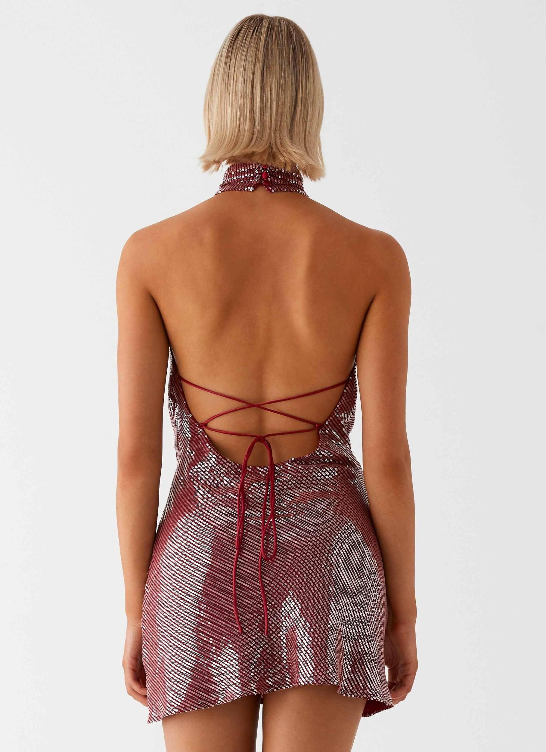 Nora Sequin Cowl Neck Mini Dress - Red Product Image