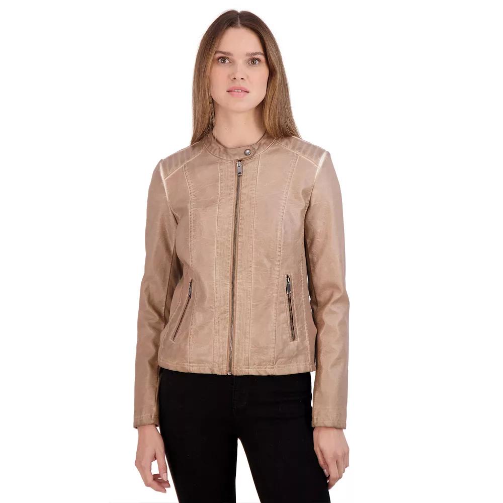 Women's Sebby Collection Faux-Leather Racing Jacket,  Product Image