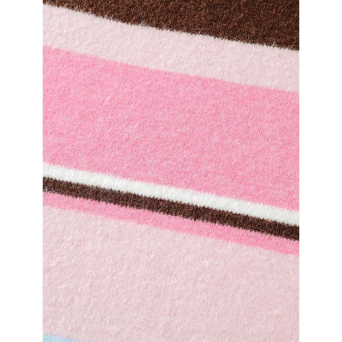 Plus Size Colorful Stripes Drop Shoulder Lantern Sleeve Pullover Blush Women Loose Long Sleeve Round Neck Casual Pullovers BloomChic 18-20/2X Product Image