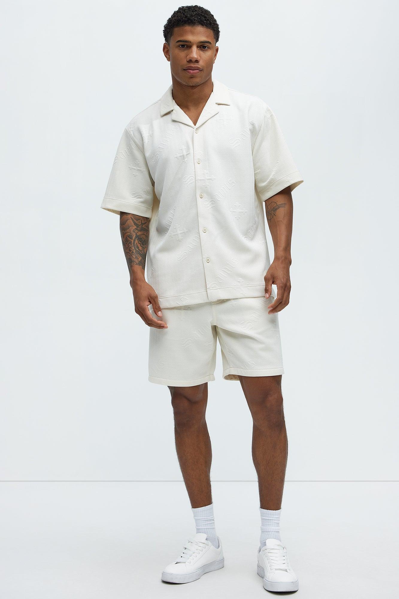 Aegis Cross Embossed Relaxed Shorts - Off White Product Image