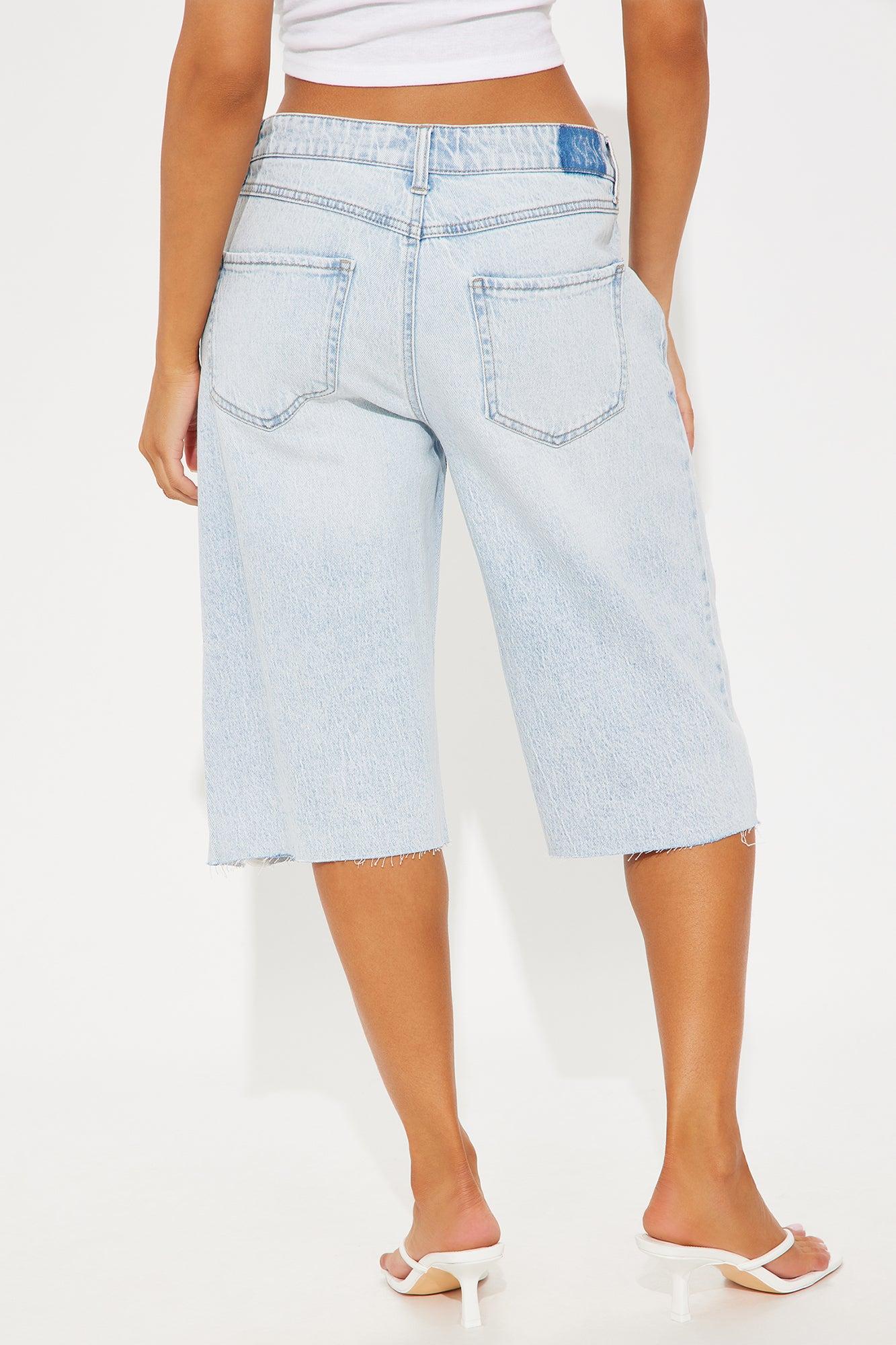 Took A While Non Stretch Ripped Denim Jorts - Light Wash Product Image