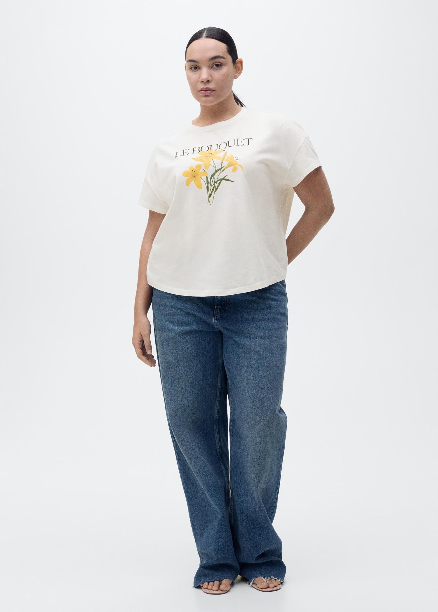 Cotton t-shirt with printed message - Women | MANGO USA Product Image