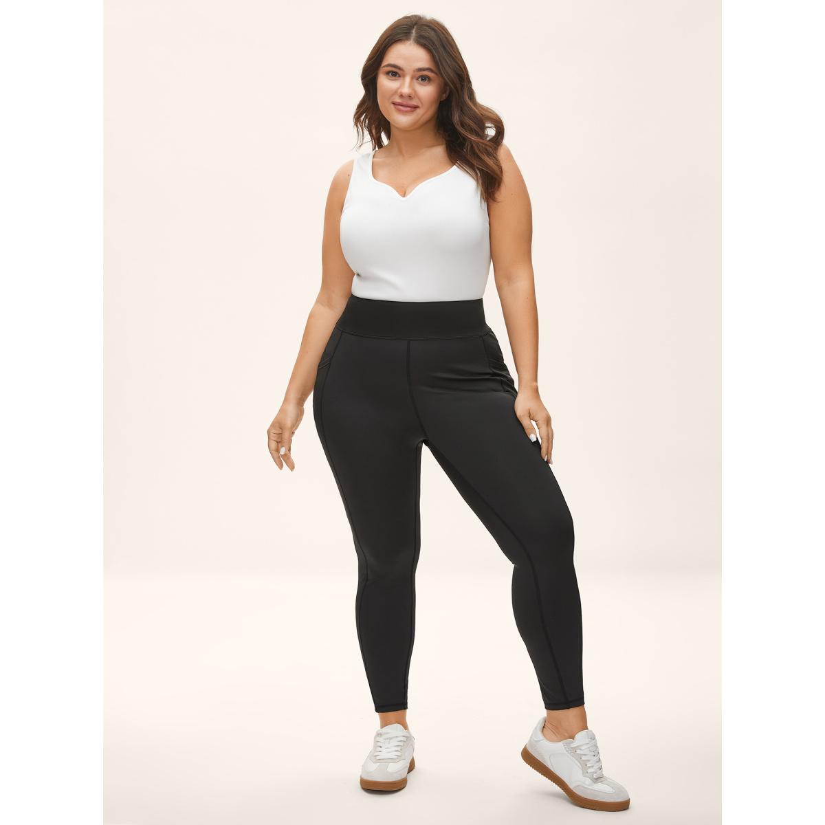 Plus Size Stretchy Wide-Waistband Tight-Fit Leggings Women Black Casual Leggings BloomChic 10/M Product Image