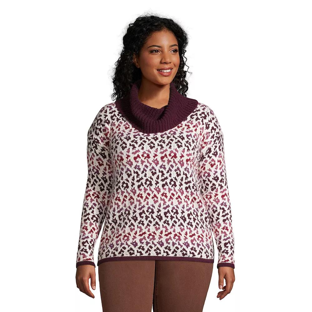 Plus Size Lands' End Lofty Cozy Cowlneck Sweater, Women's, Size: 2XL, Purple Ombre Leopard Product Image