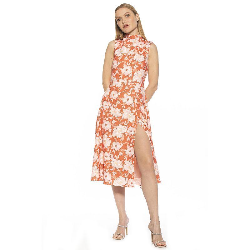 Women's ALEXIA ADMOR Veronica Draped Mock Neck Fit And Flare Dress,  Product Image