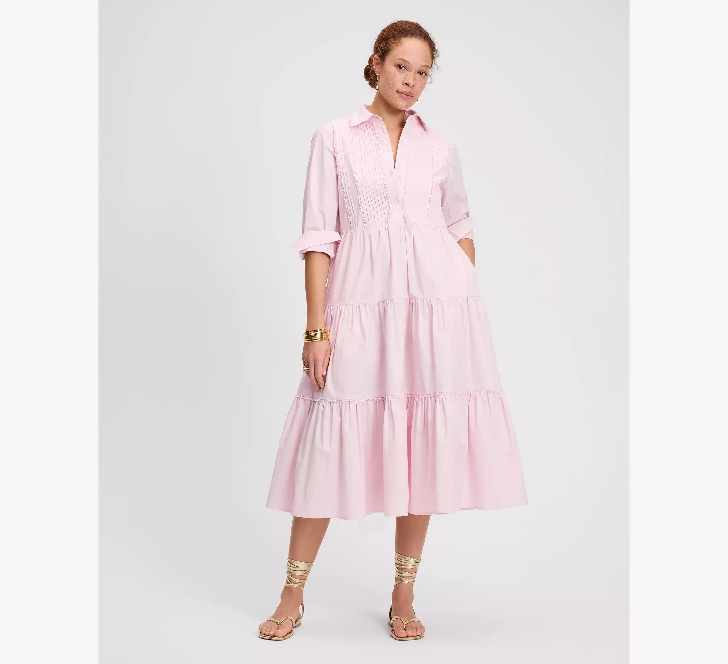 Pintuck Tiered Shirt Dress Product Image