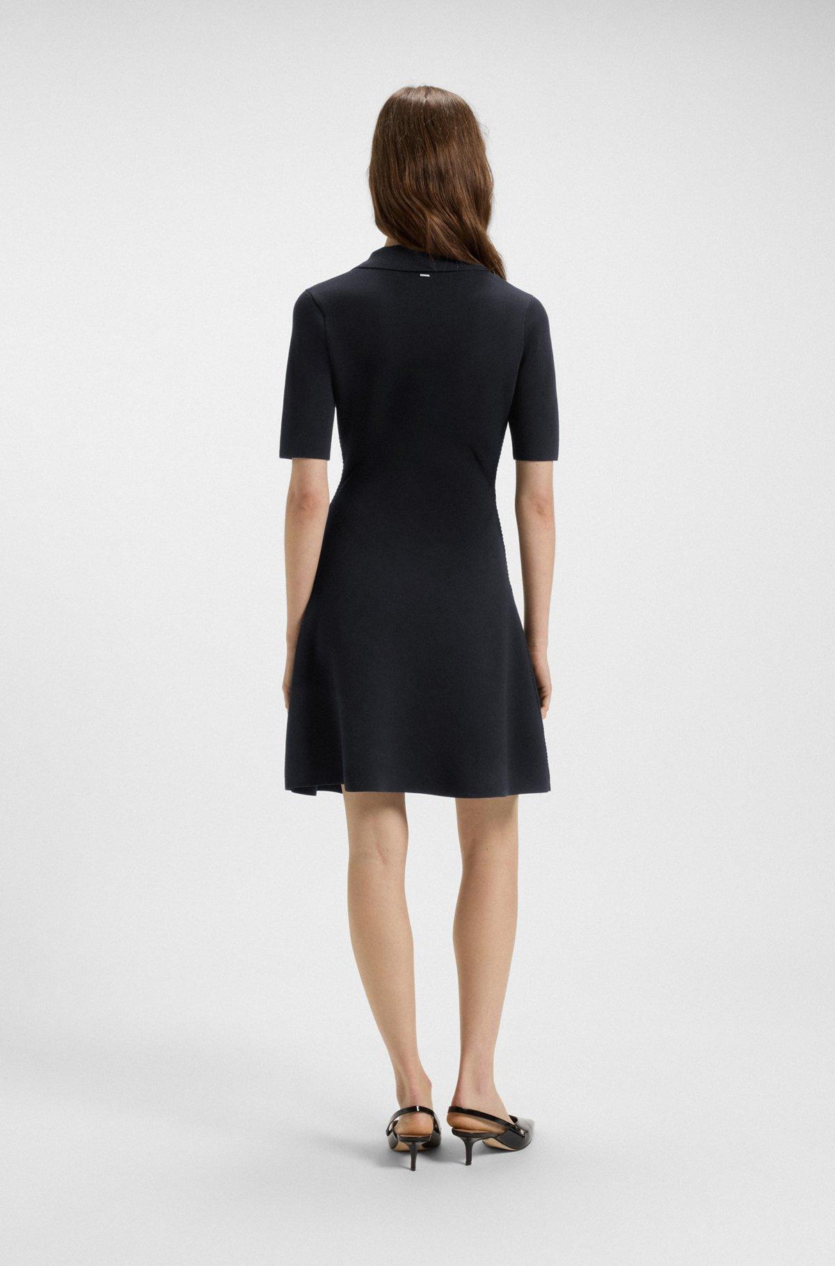 BOSS - Knitted dress with skipper collar - Dark Blue Product Image