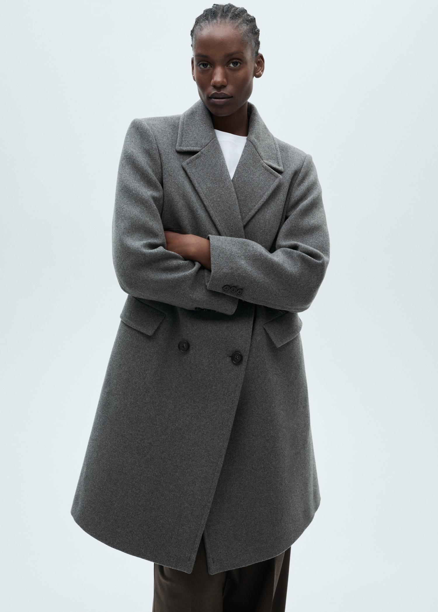Double-breasted wool midi coat - Women | MANGO USA Product Image