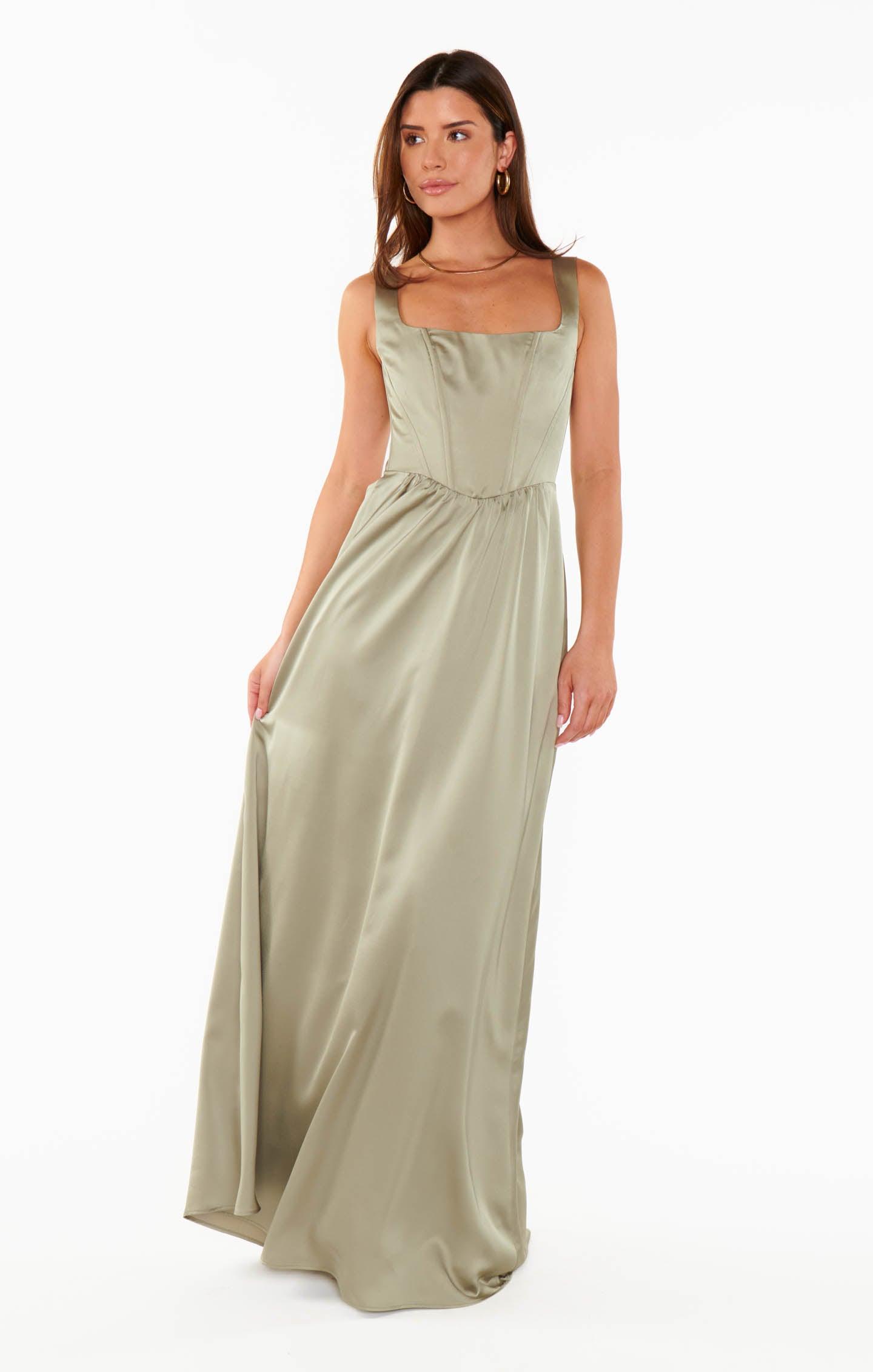 Nina Maxi Dress ~ Moss Green Luxe Satin Product Image