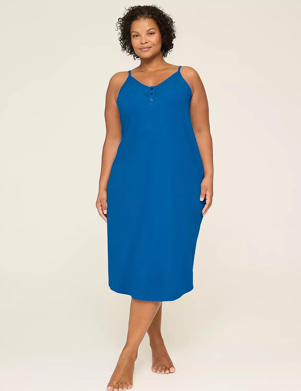 Comfy Cotton Rib Lace-Trim Henley Midi Sleepshirt Product Image