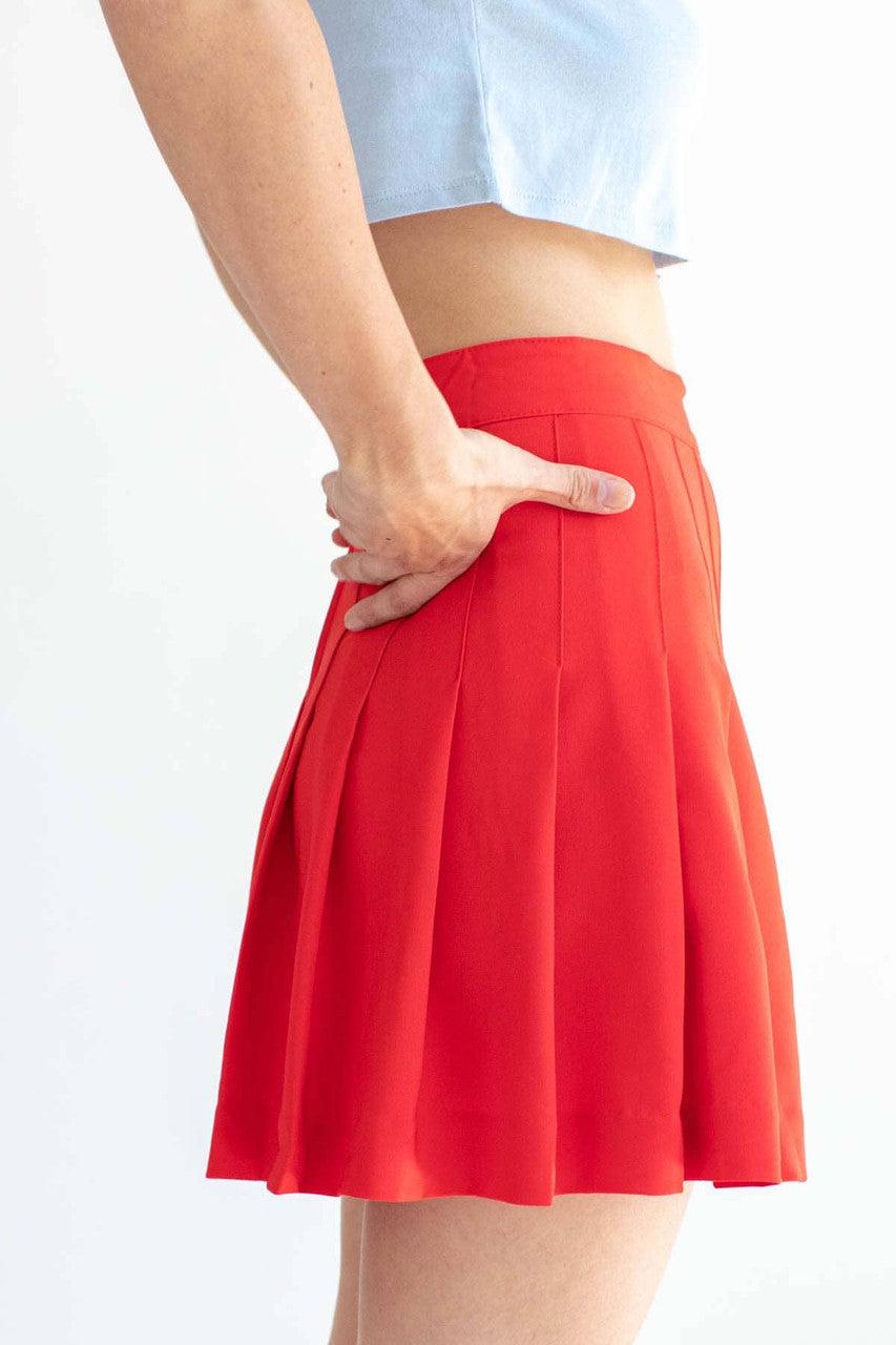 Red Stretch Pleated Skirt Product Image