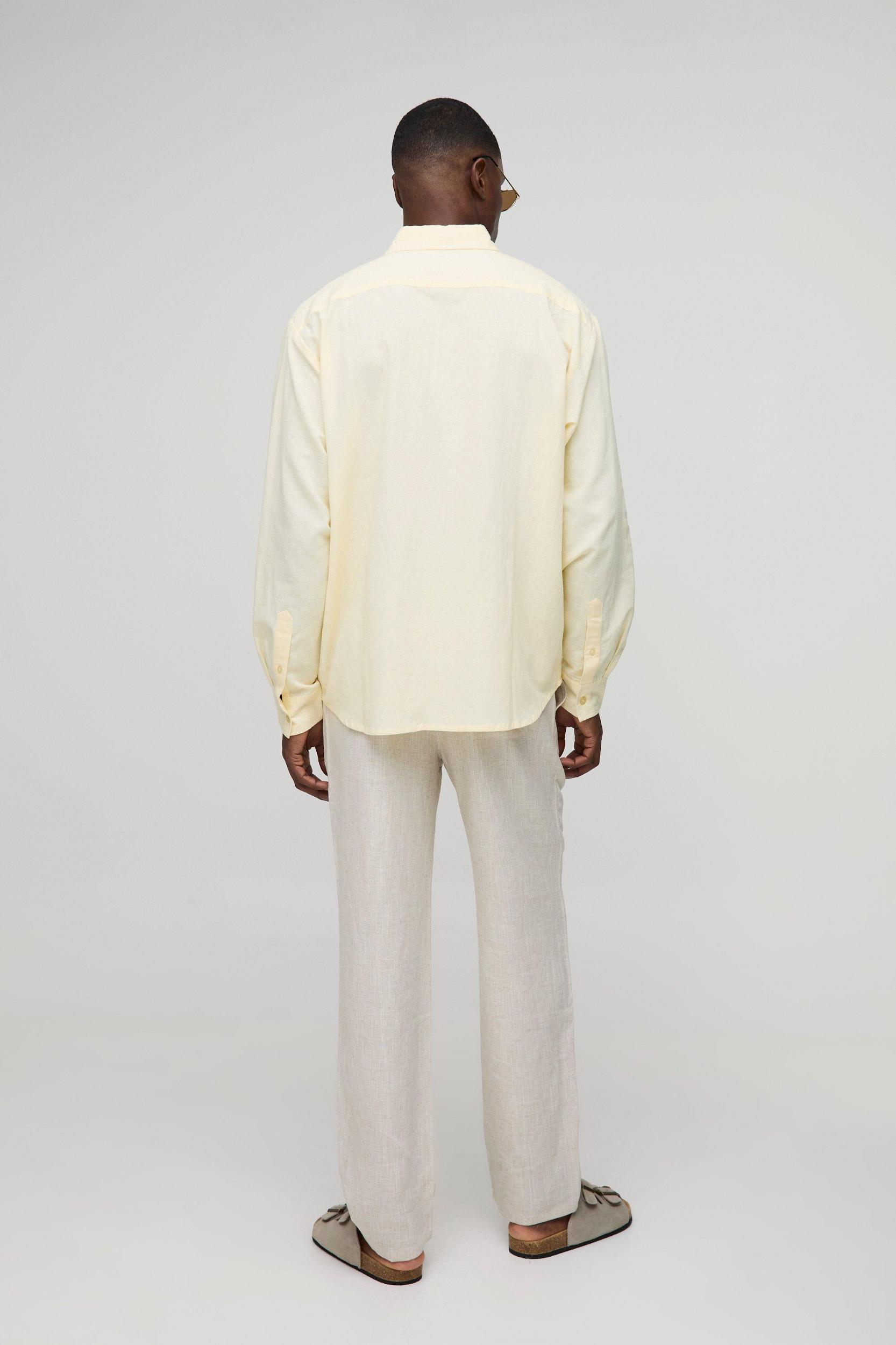 Super Oversized Long Sleeve Collared Linen Blend Shirt | boohooMAN USA Product Image