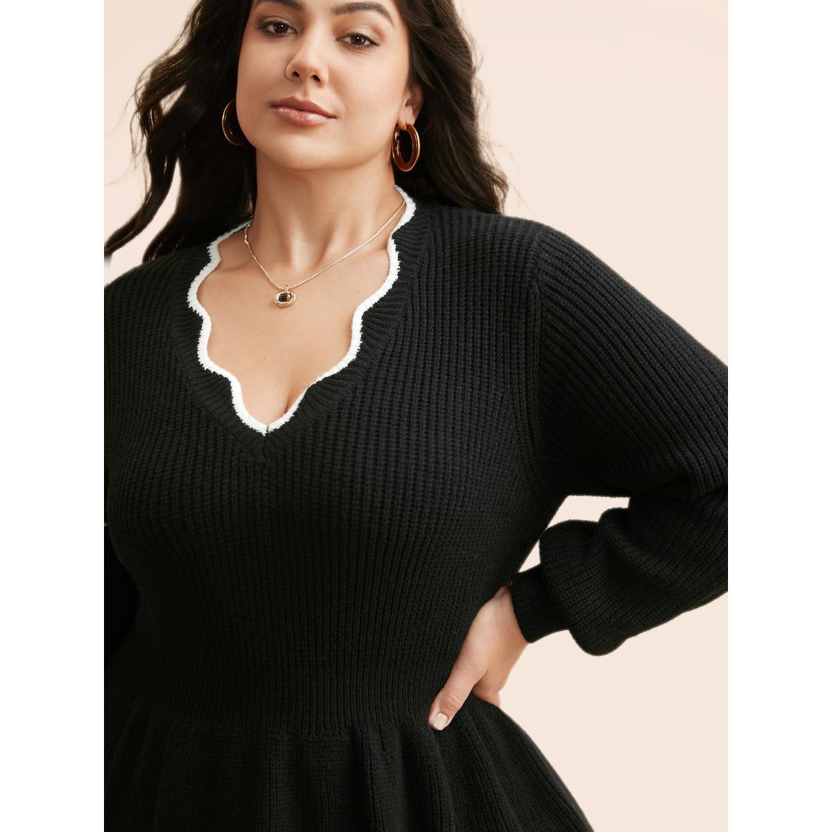 Plus Size Supersoft Essentials Contrast Lace Collar Wool Sweater Dress Black Women Casual Long Sleeve Everyday Sweater Dresses BloomChic 12/L Product Image