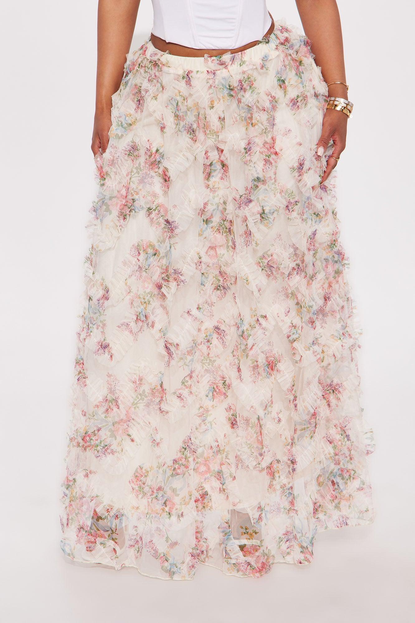 Giselle Mesh Floral Print Maxi Skirt - Blush Product Image