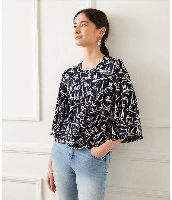 Karen Kane Sailboat Print Flare Sleeve Drape Front Top Product Image