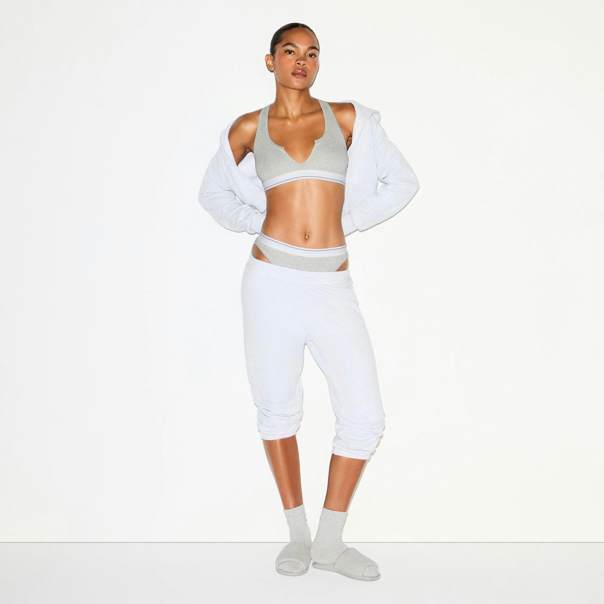 COTTON RIB SPLIT NECK BRALETTE | LIGHT HEATHER GREY STRIPE Product Image