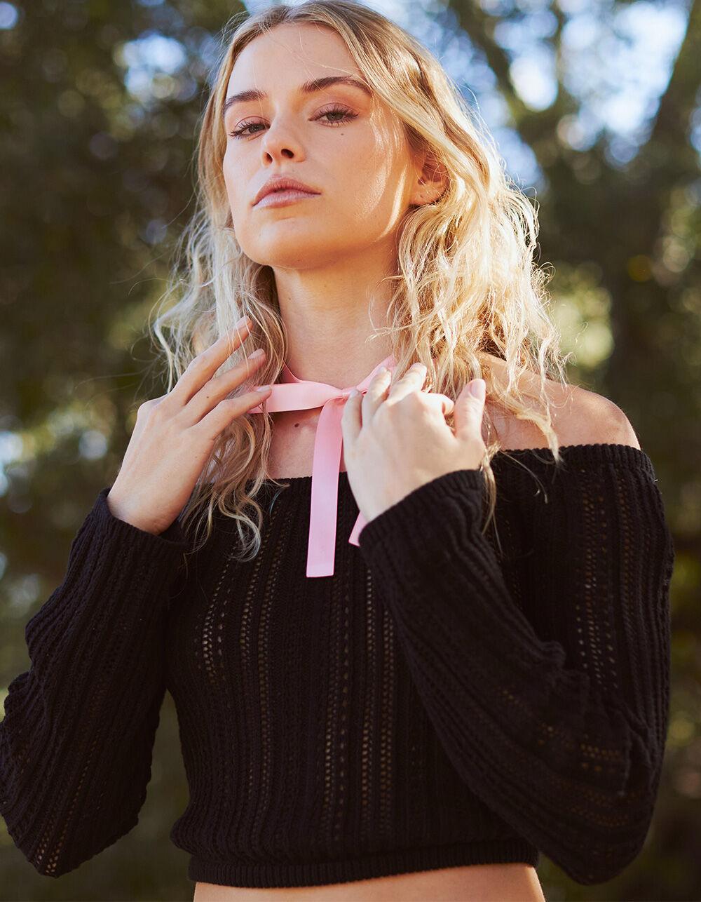 RSQ Womens Linear Stitch Off The Shoulder Sweater - BLACK Product Image