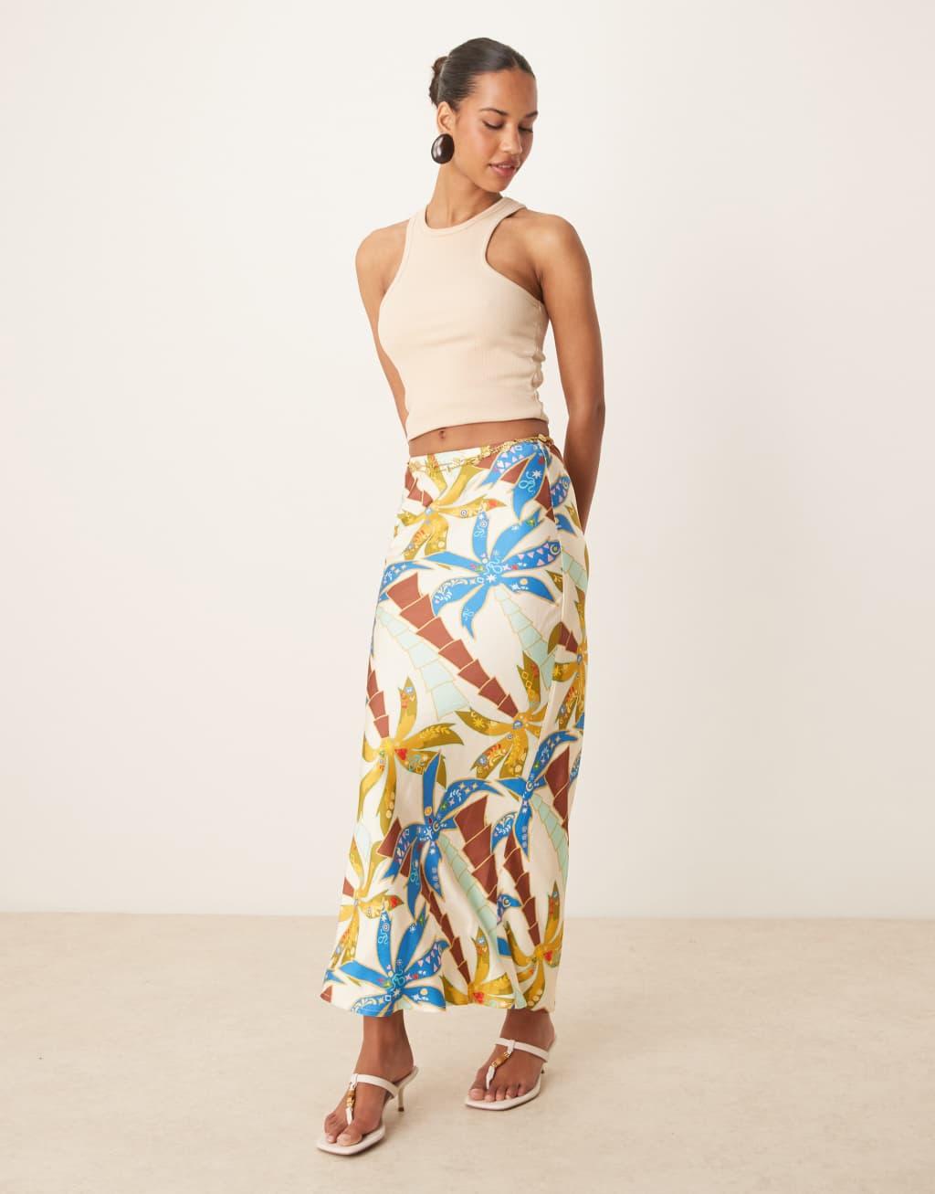 Never Fully Dressed Dorris maxi skirt in blue palm print - part of a set Product Image
