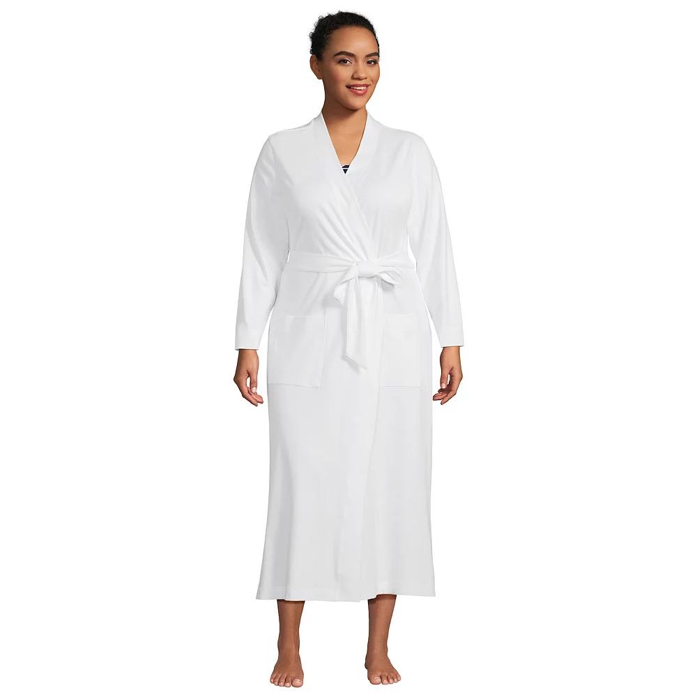 Plus Size Lands' End Women's Cotton Long Sleeve Midcalf Robe, Size: 1XL, White Product Image