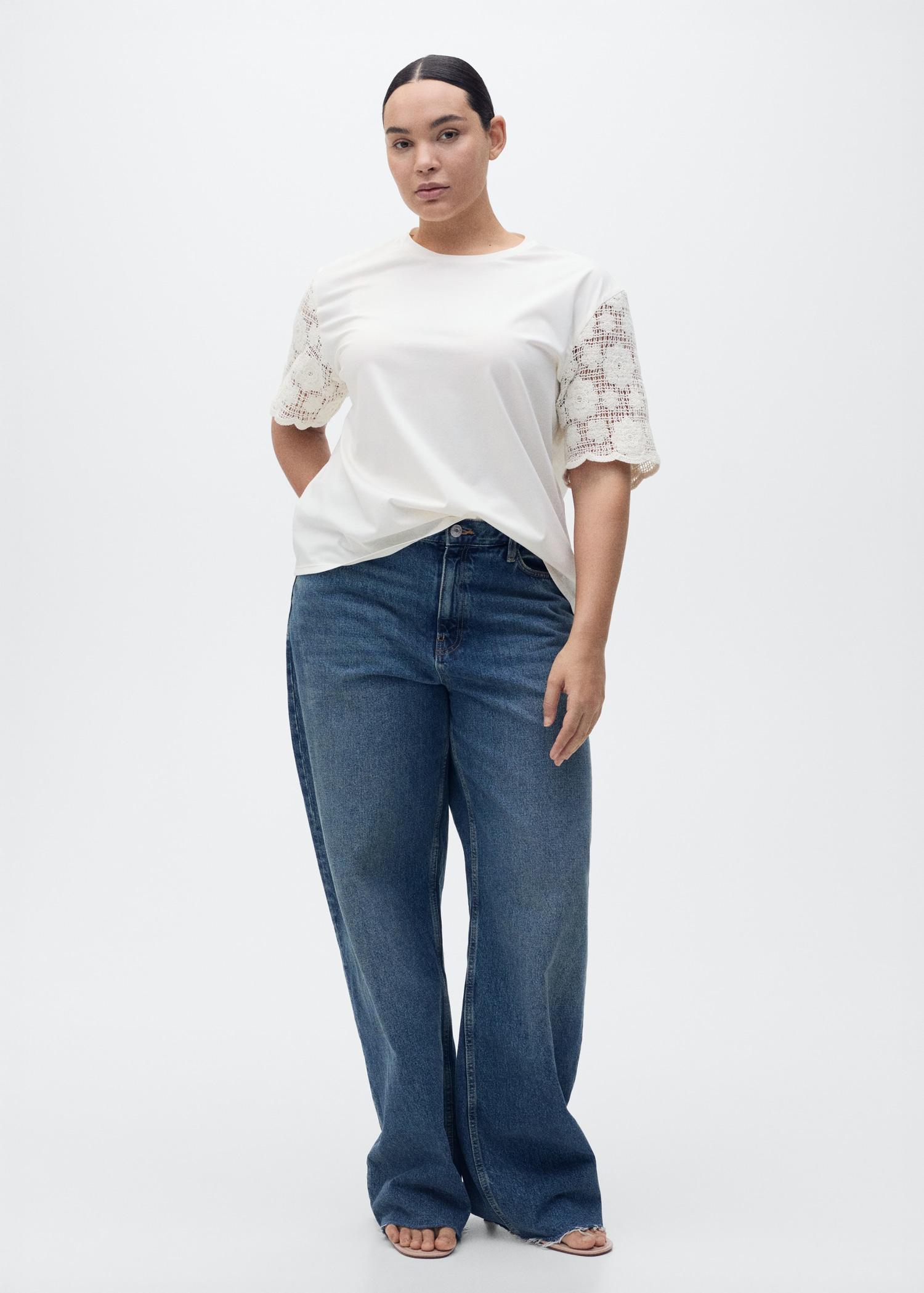 Cotton crochet sleeve t-shirt - Women | MANGO USA Product Image