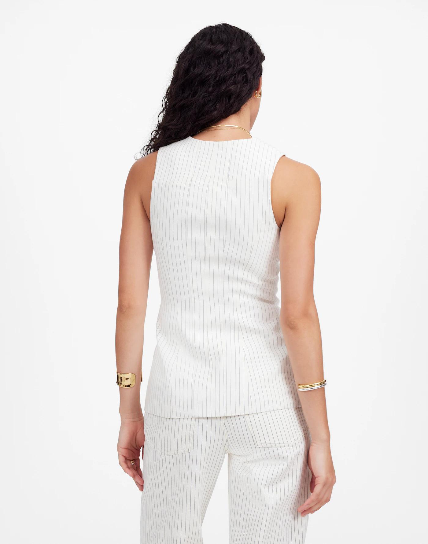 Cutaway Vest in Pinstripe Linen Blend Product Image