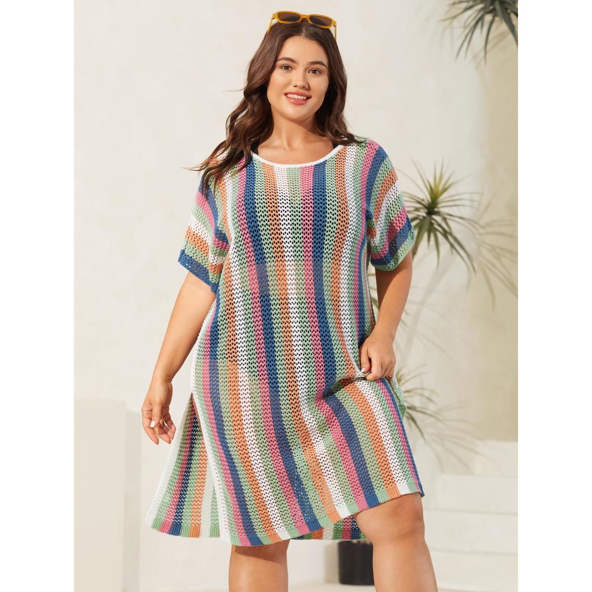 Plus Size Textured Cut-Out Colorful Swim Cover-Up Women's Swimwear Multicolor Beach Loose Texture Curve Swim Cover Ups BloomChic 18-20/2X Product Image