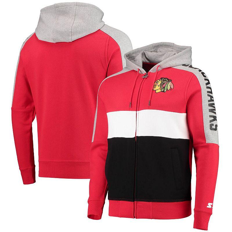 Men's Starter Red/Black Chicago Blackhawks Playoffs Color Block Full-Zip Hoodie,  Product Image