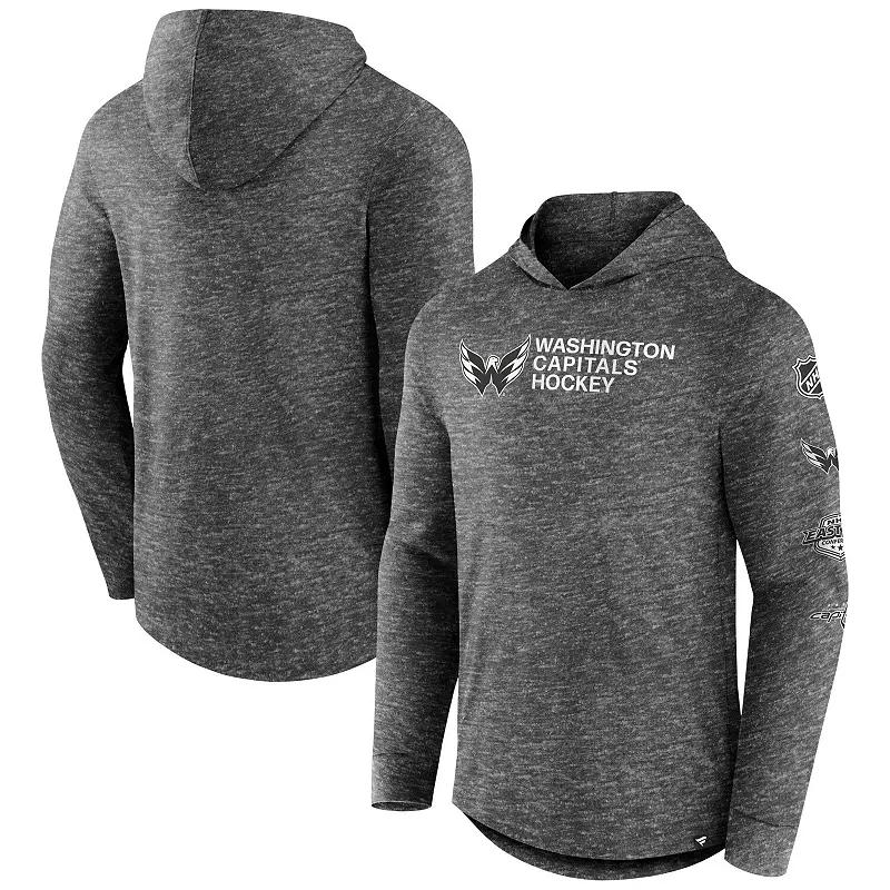Men's Fanatics Branded  Heather Charcoal Washington Capitals Stacked Long Sleeve Hoodie T-Shirt, Size: Medium Product Image