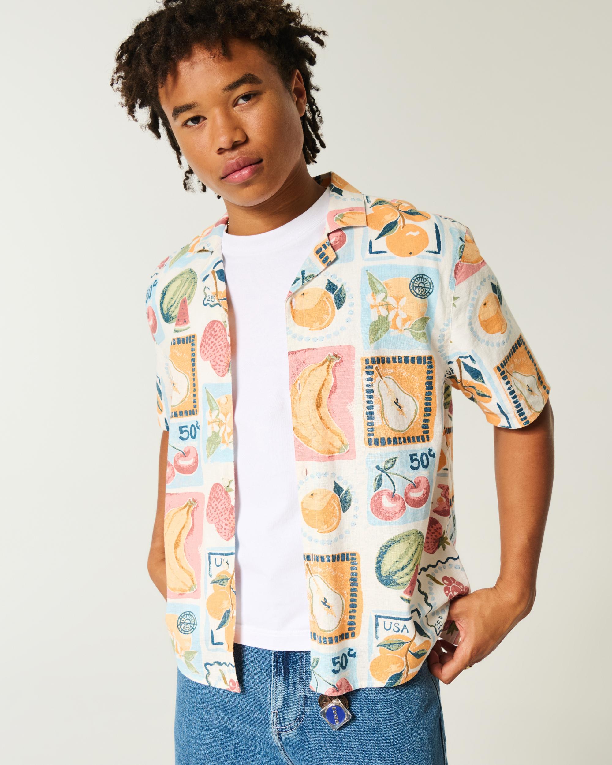 Boxy Short-Sleeve Linen-Blend Shirt Product Image