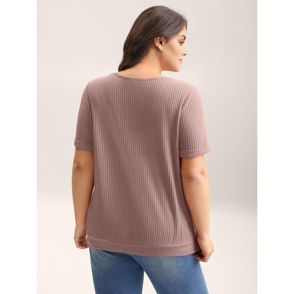 Plus Size 2-in-1 Wrap Textured Solid T-Shirt Dirtypink Women Casual Overlapping Non Everyday-Casual T-shirts BloomChic 22-24/3X Product Image