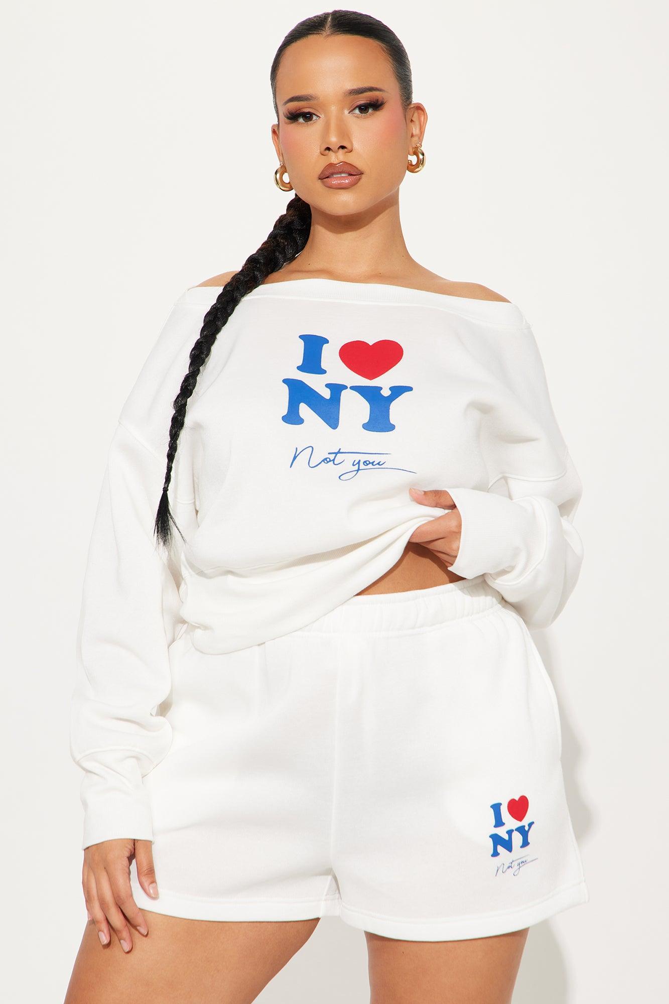 I Love NY Off Shoulder Sweatshirt - Ivory Product Image