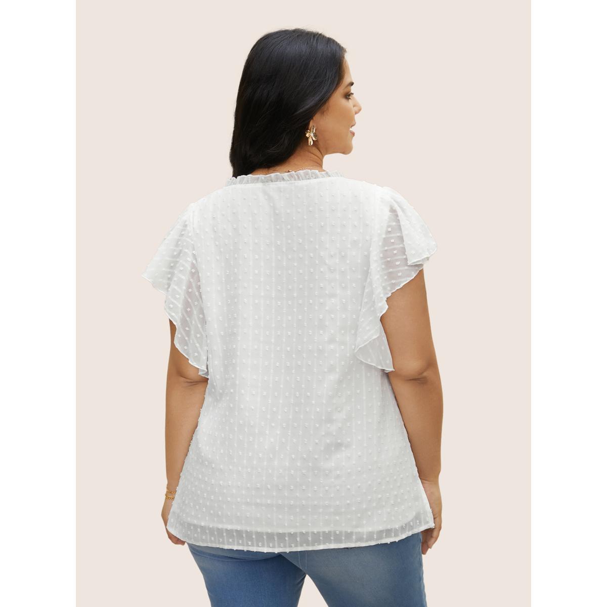 Plus Size Ivory Plain Textured Chiffon Ruffle Cap Sleeve Blouse Women Elegant Cap Sleeve V-neck Everyday Blouses BloomChic 18-20/2X Product Image