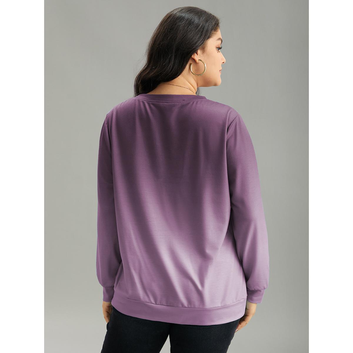 Plus Size Letter Print Ombre Crew Neck Sweatshirt Women Purple Casual Printed Dailywear Sweatshirts BloomChic 10/M Product Image