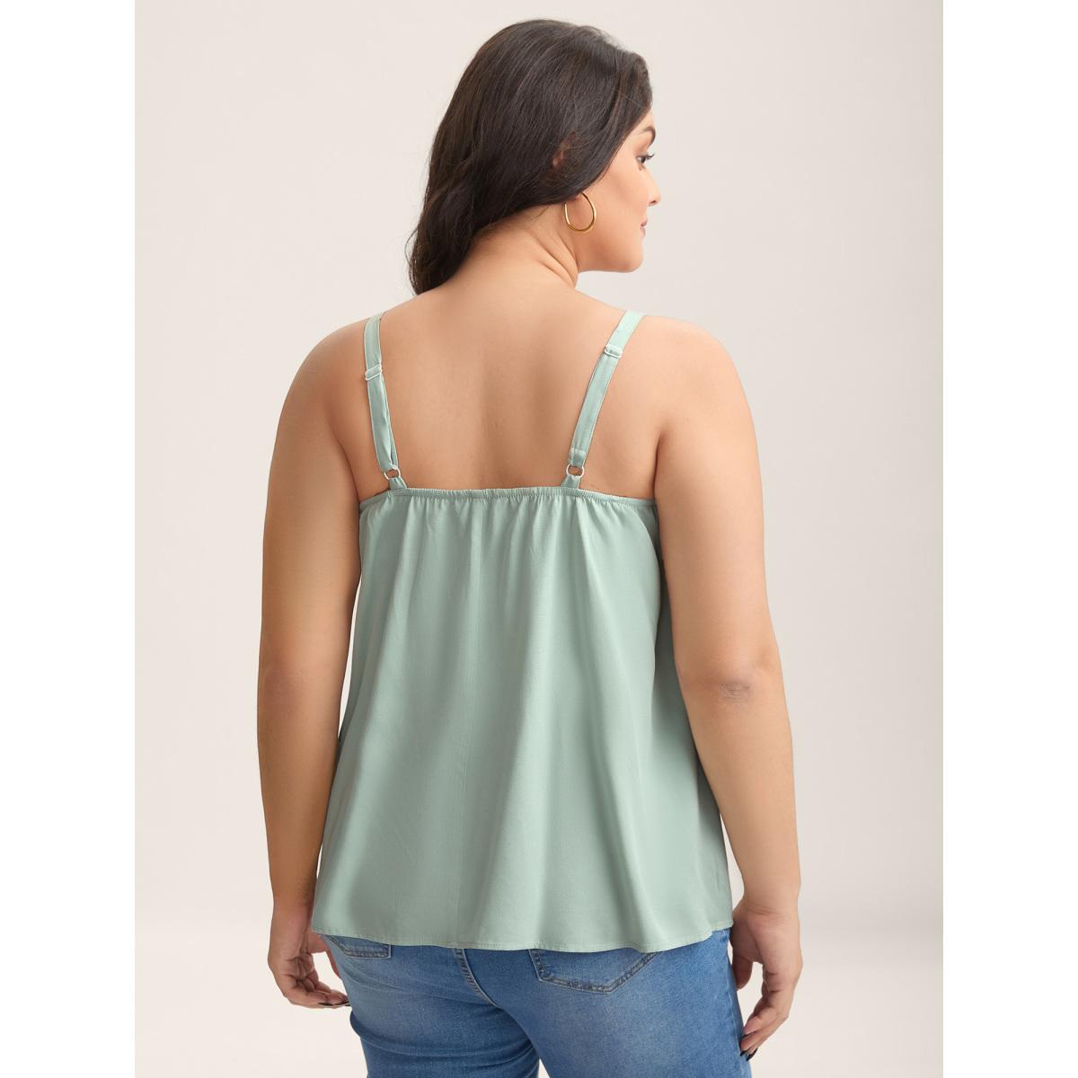 Plus Size Rayon Lace Trim Adjustable Straps Tank Top Women Greenbean Woven ribbon&lace trim Non Everyday-Elegant Tank Tops Camis BloomChic 26/4X Product Image