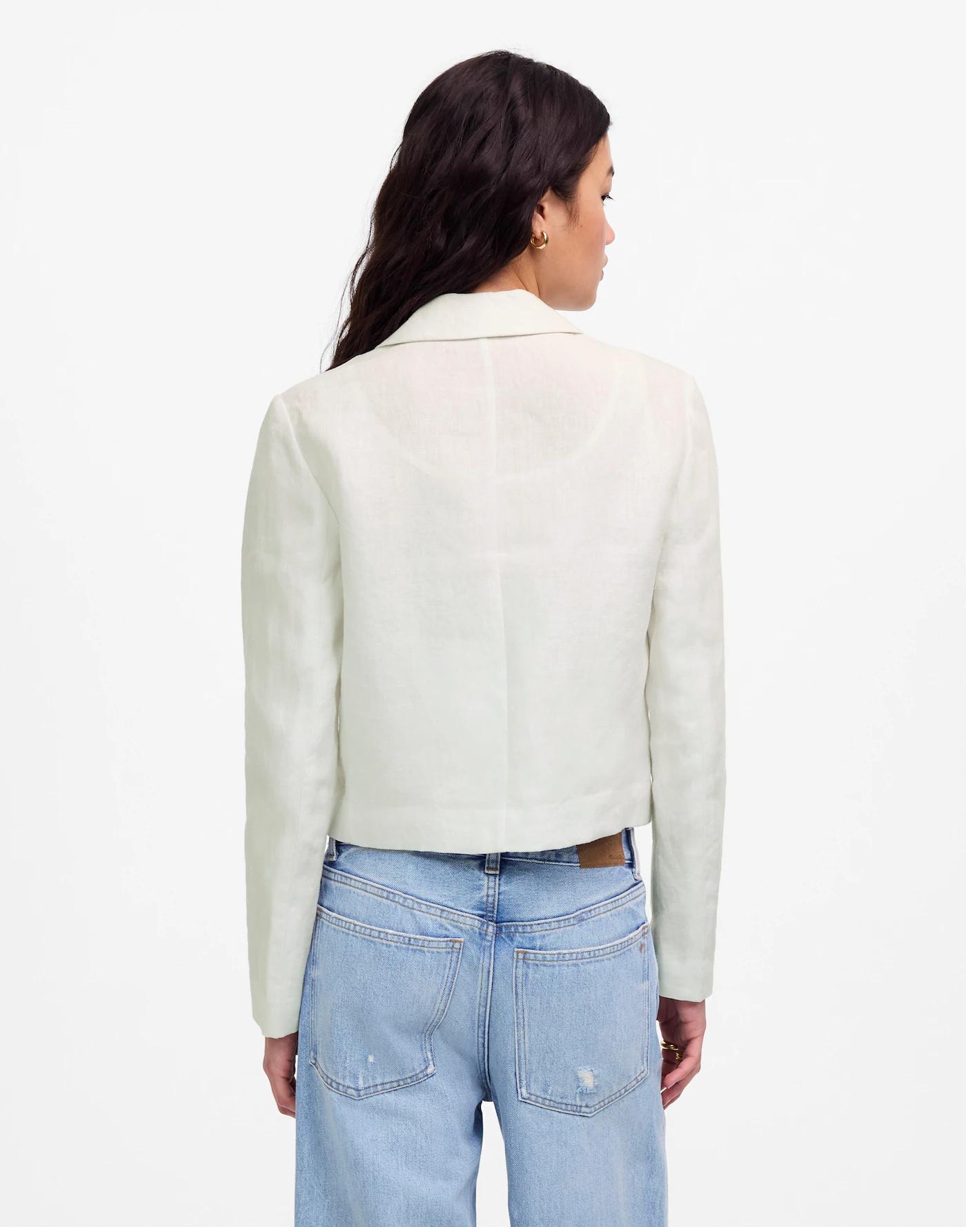 Double-Breasted Crop Blazer in 100% Linen Product Image