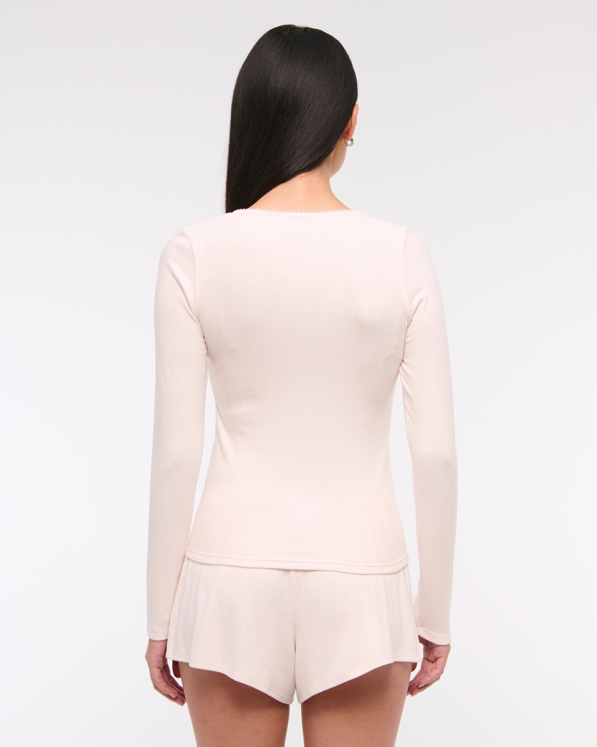 Long-Sleeve Pointelle Sleep Top Product Image