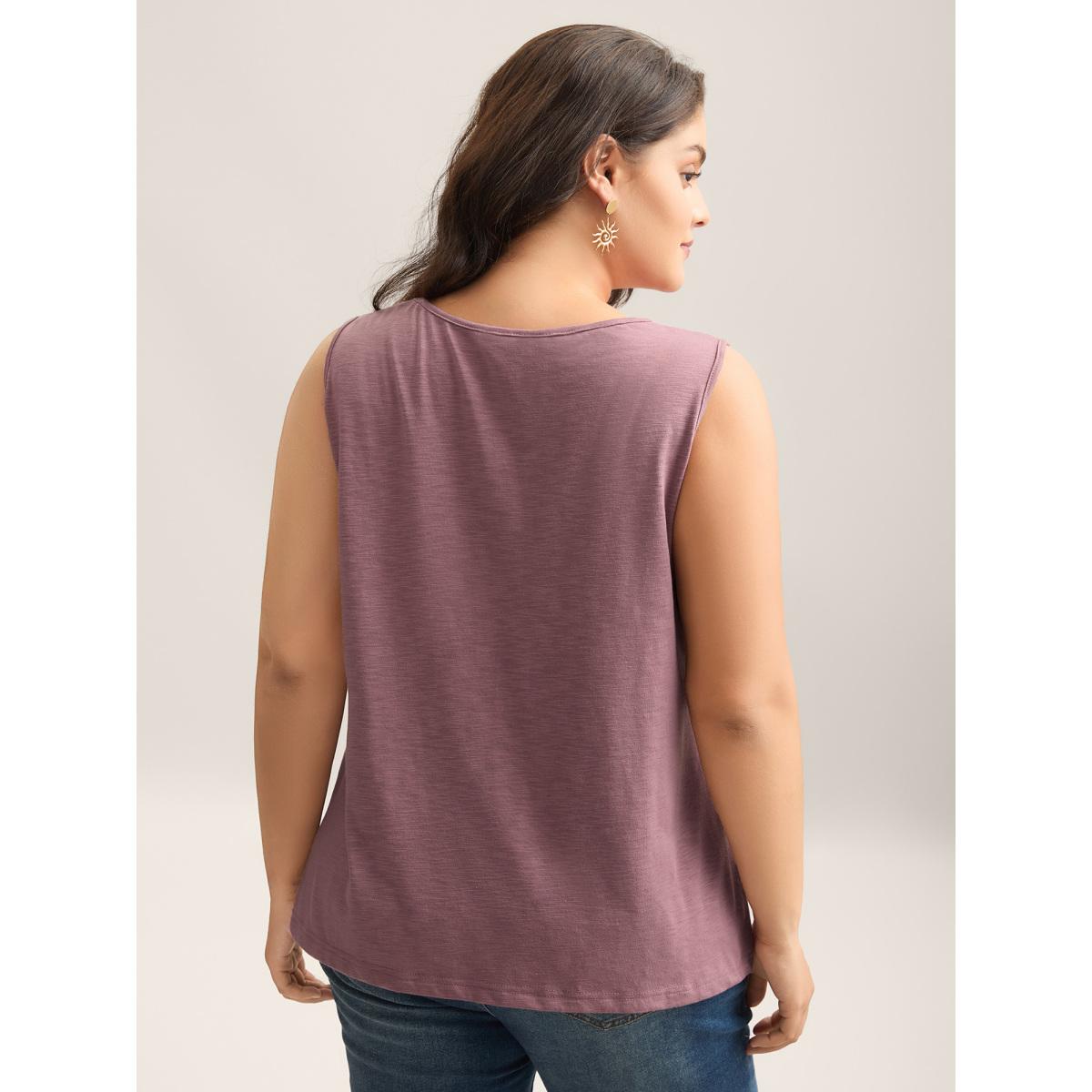 Plus Size Plain Stretchy Lace Tank Top Women Deeppurplered Boho Woven ribbon&lace trim Round Neck Vacation Tank Tops Camis BloomChic 26/4X Product Image