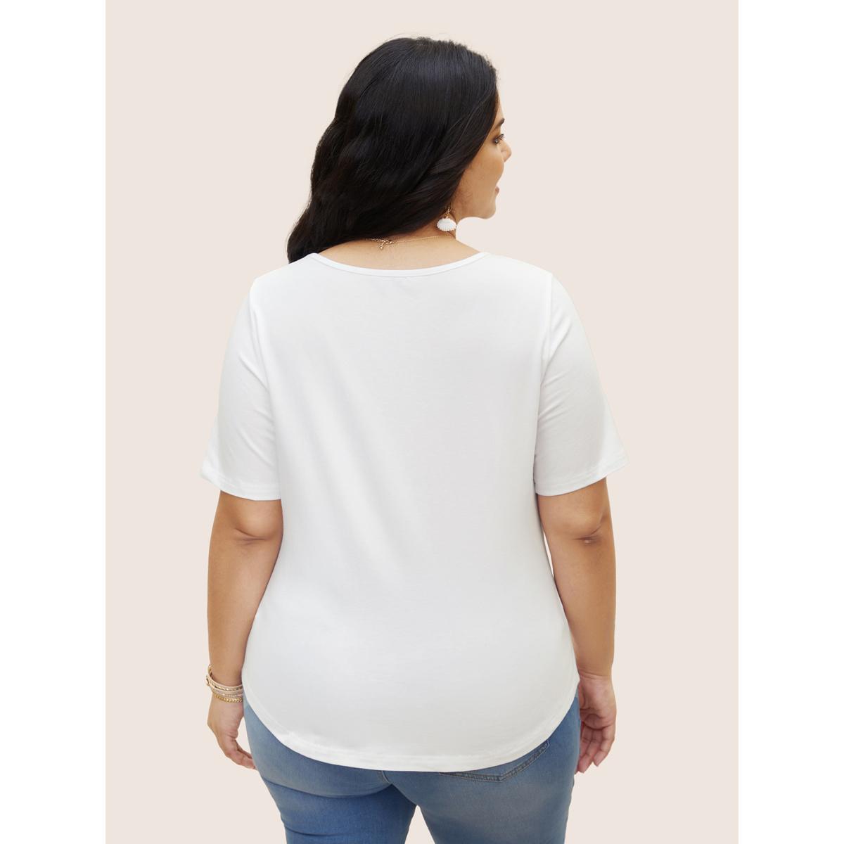 Plus Size Crew Neck Dolphin Print Arc Hem T-shirt Originalwhite Women Resort Contrast Marine Round Neck Vacation T-shirts BloomChic 18-20/2X Product Image