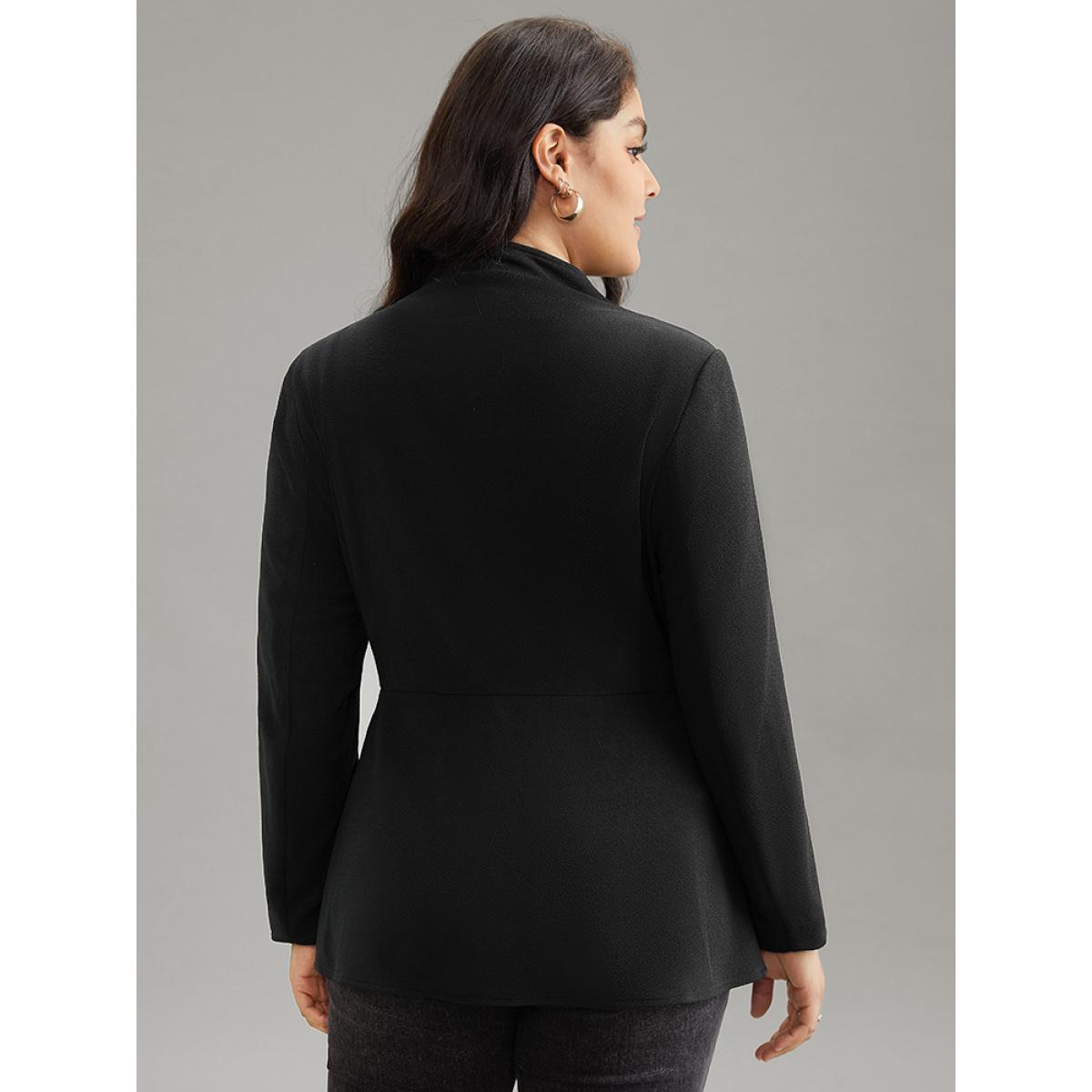 Plus Size Plain Asymmetrical Neck Button Up Blazer Black Women Office Plain Lined Sleeve Long Sleeve Asymmetrical Neck 10/M Work From Home Blazers BloomChic Product Image