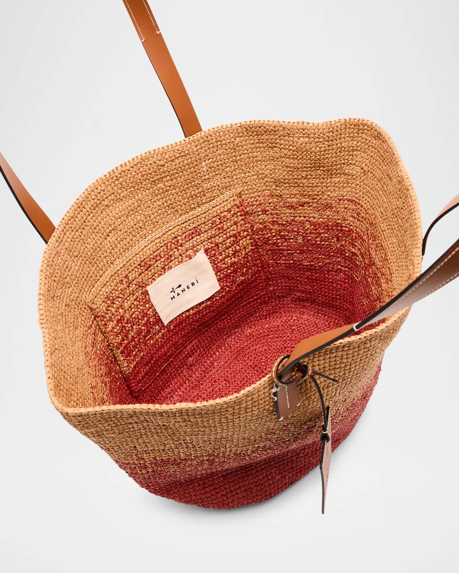 Two-Tone Raffia Basket Tote Bag Product Image