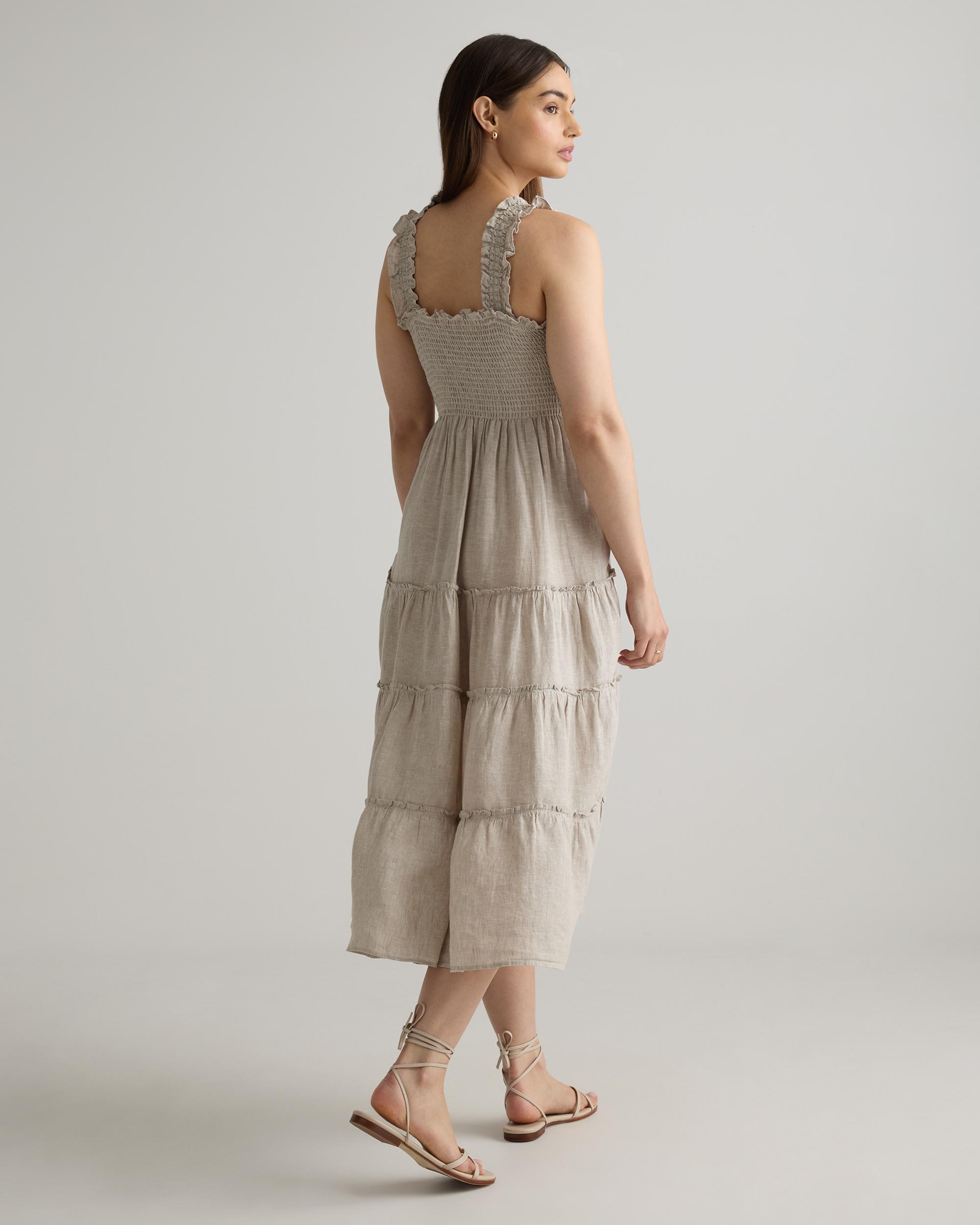 Quince | Women's 100% European Linen Smocked Midi Dress Product Image