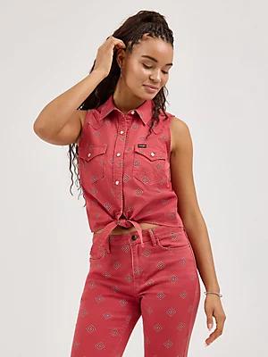 Women's Tie-Front Print Shirt in Diamond Bay Product Image