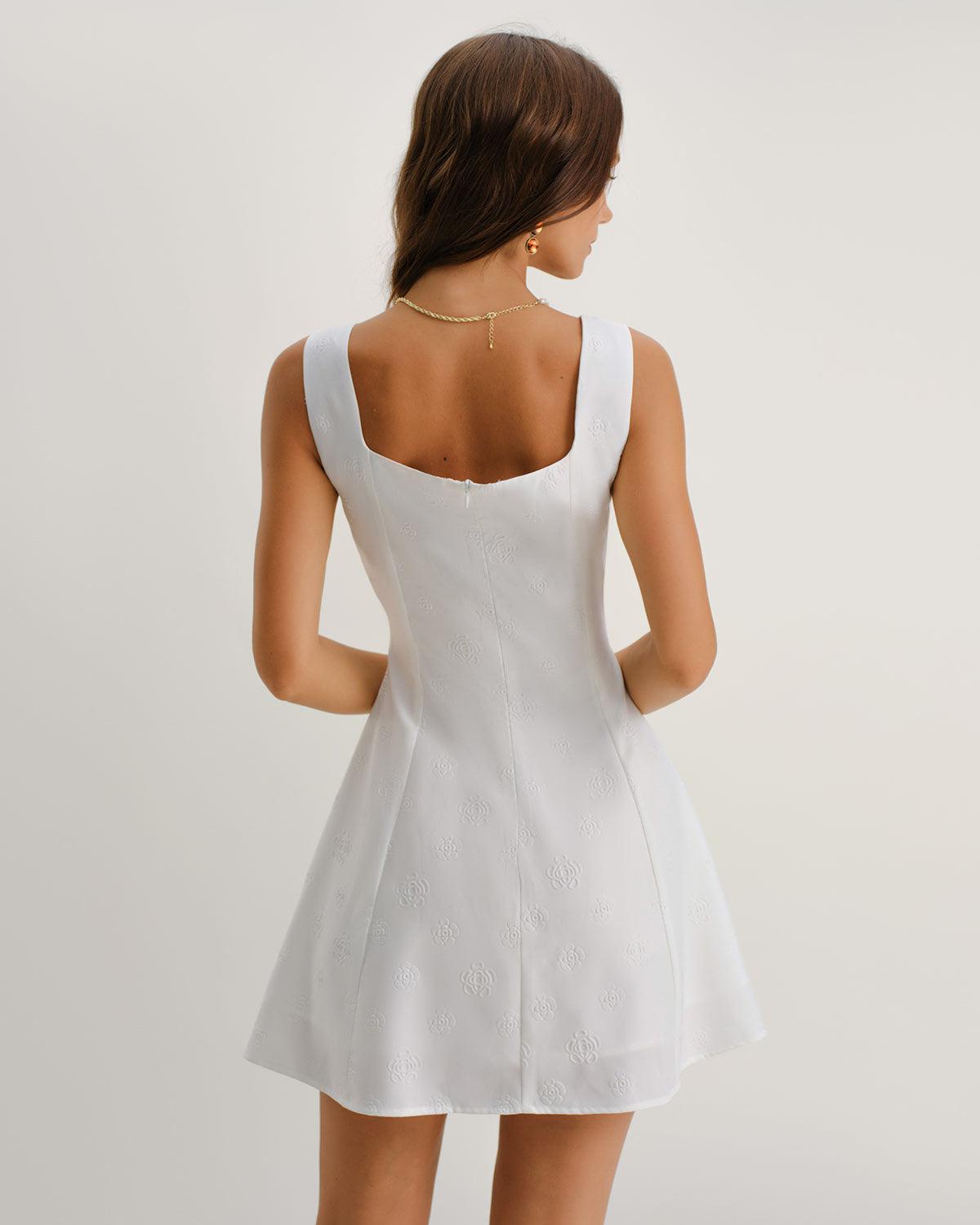 White Square Neck Textured Slip Dress Product Image