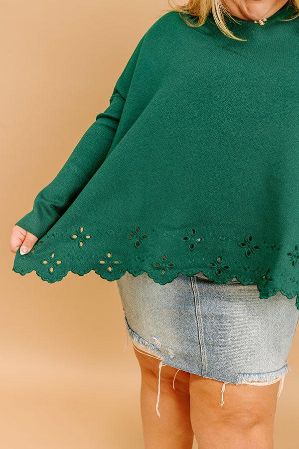 Kind Glance Eyelet Sweater in Hunter Green Curves Product Image