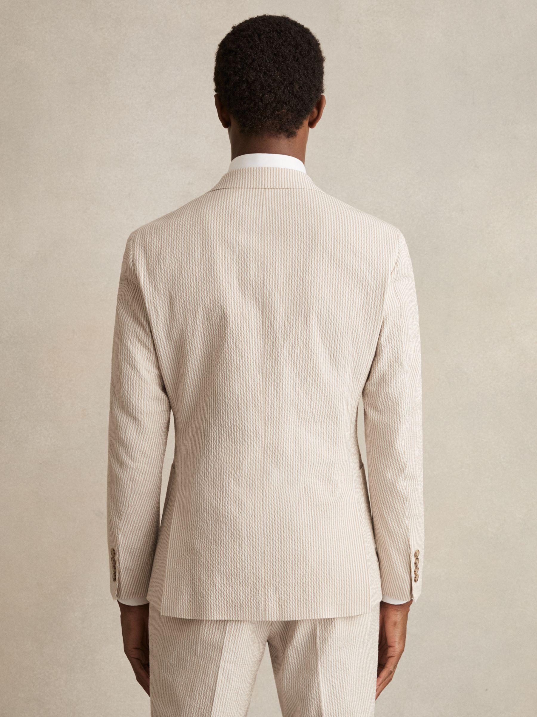 Seersucker Slim-Fit Suit Trousers in Oatmeal/White Product Image