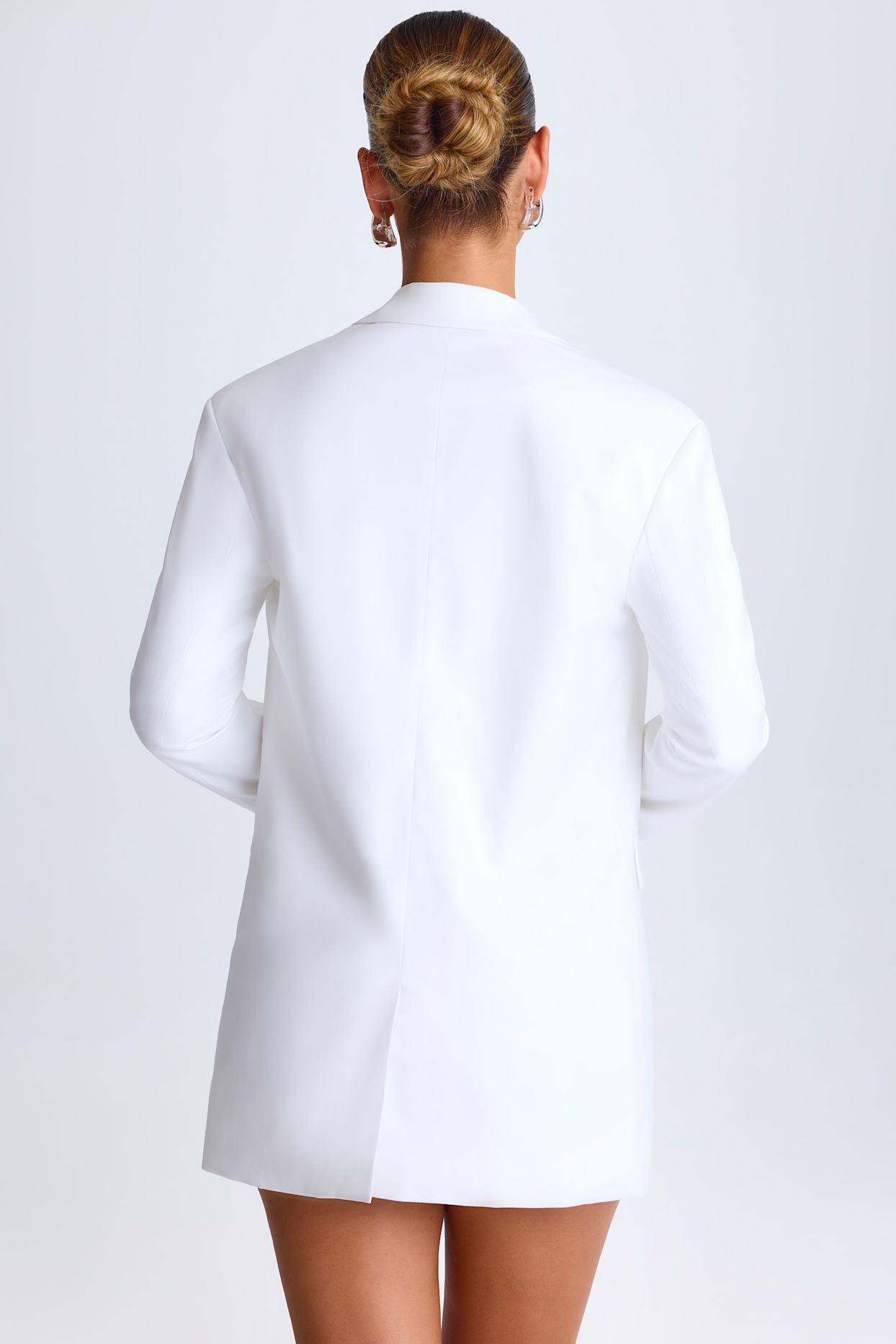 Oversized Single-Breasted Blazer in White Product Image