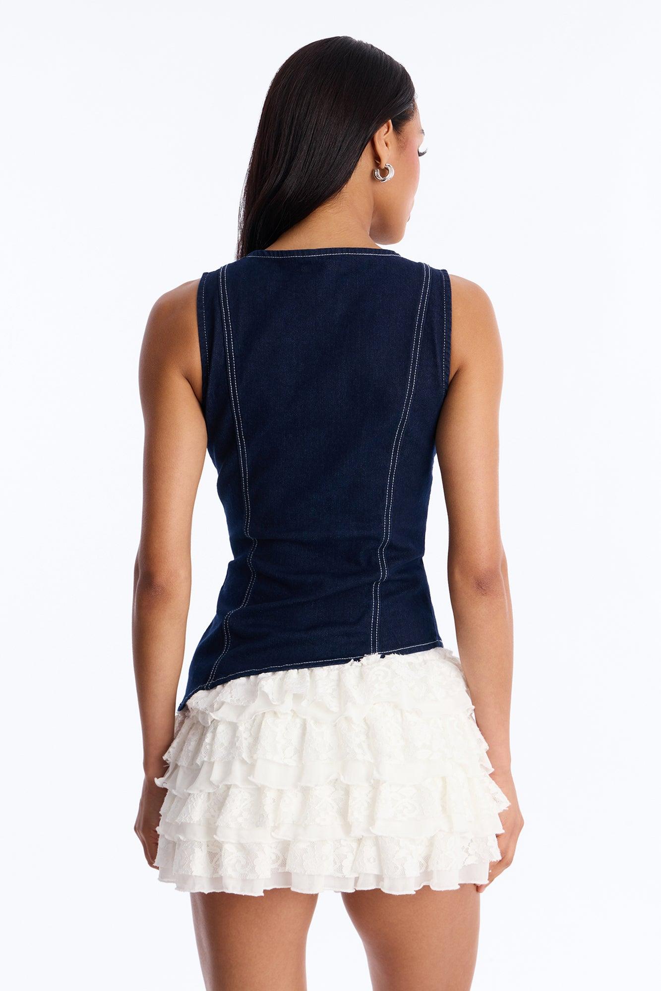 Weekend Glow Strappy Tie Front Denim Top - Dark Wash Female Product Image