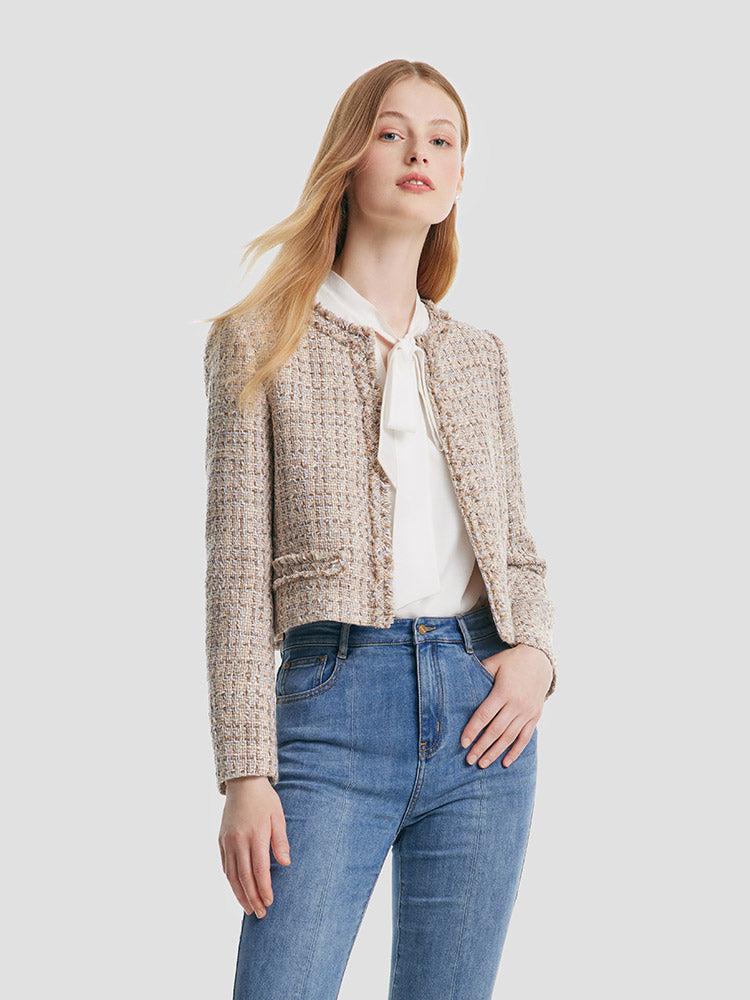 Tweed Frayed Women Crop Jacket Product Image